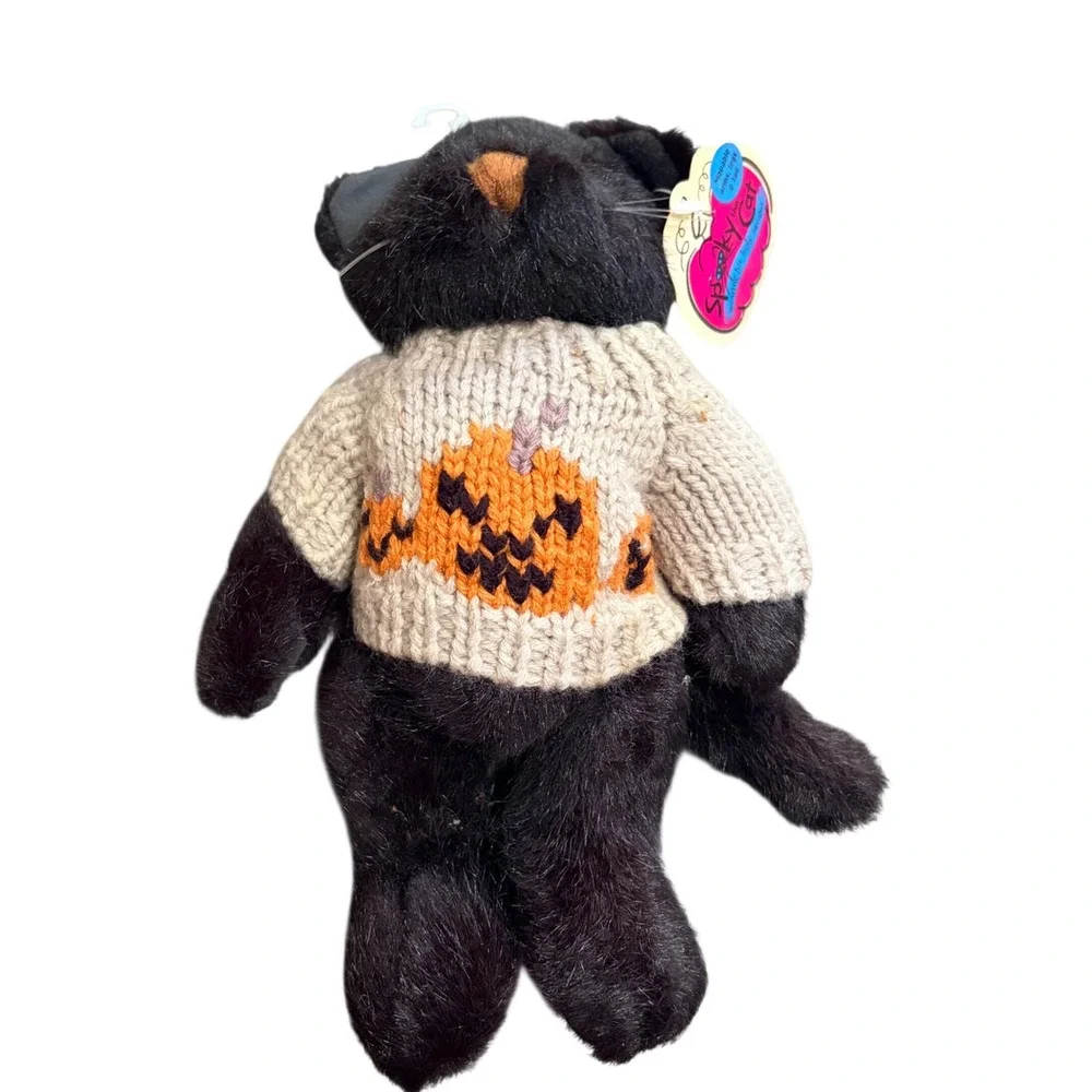 Spooky the Cat Halloween Plush Black Cat Pumpkin Knit Sweater Movable Limbs NWT